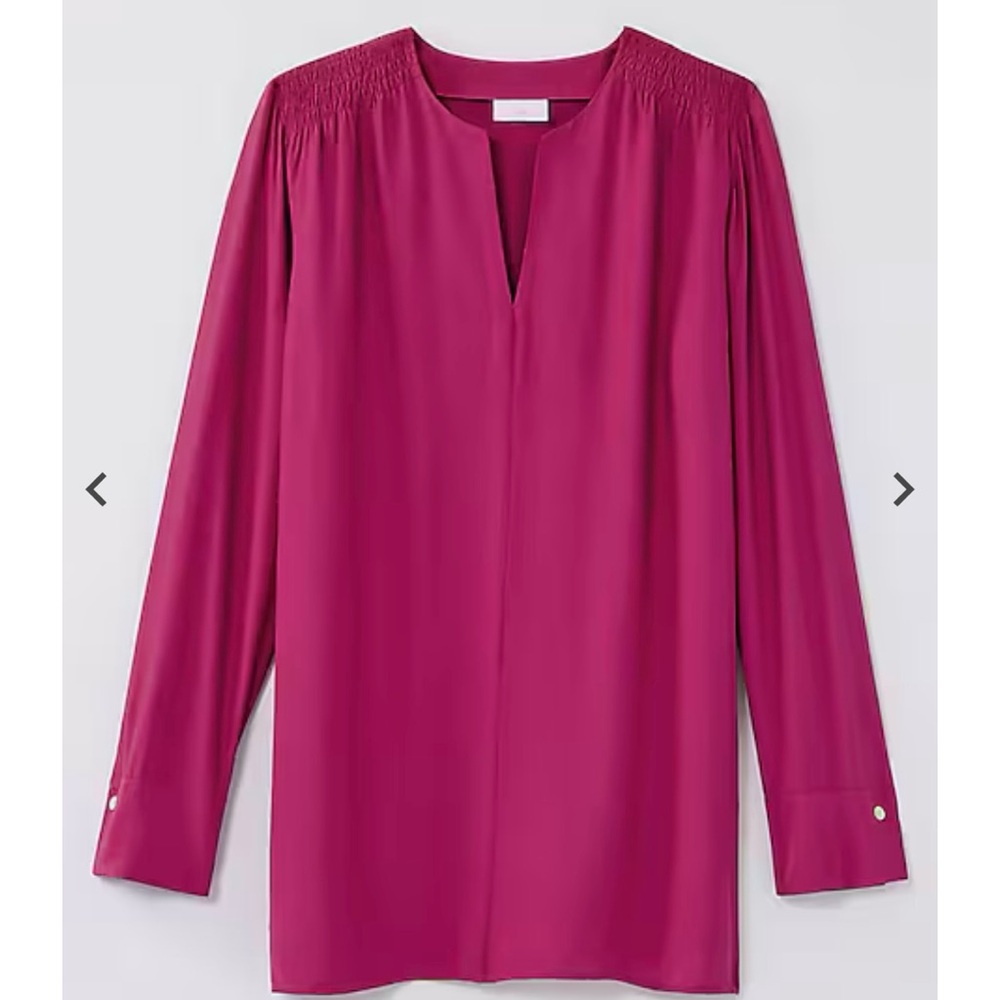 NWT. J.Jill - Smocked Split-Neck Tunic. Lingonberry. Medium